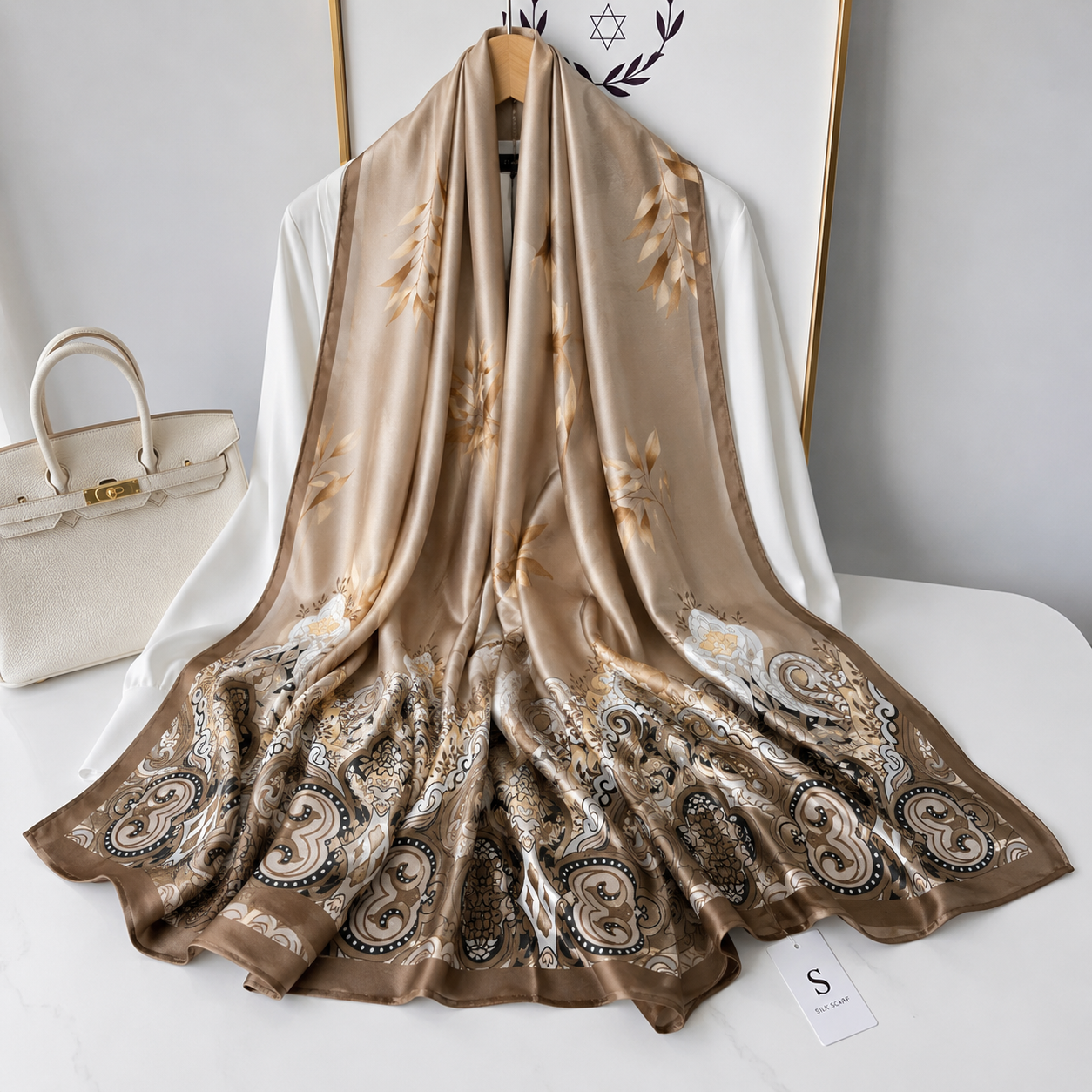 Celestial Bloom Printed Silk Scarf