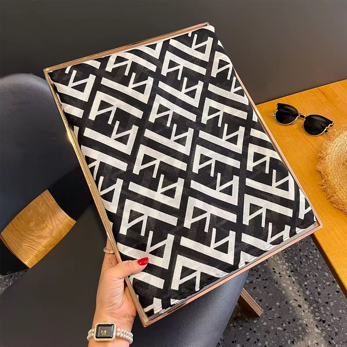 White FA Printed Viscose Scarf