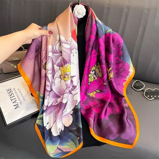 Floral Symphony Printed Silk Scarf