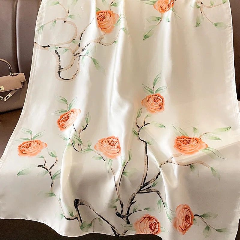 Radiant Roses Printed Silk Scarf