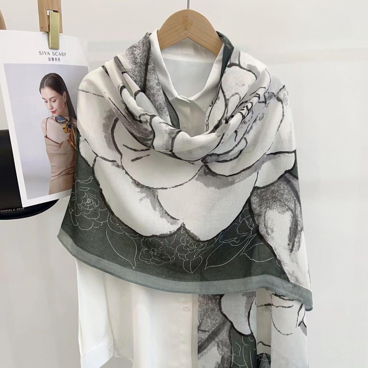 Sage Wild Flower Whispers Printed Viscose Scarf