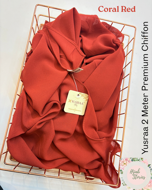 Coral Red Yusraa 2 Meter Chiffon Hijabs