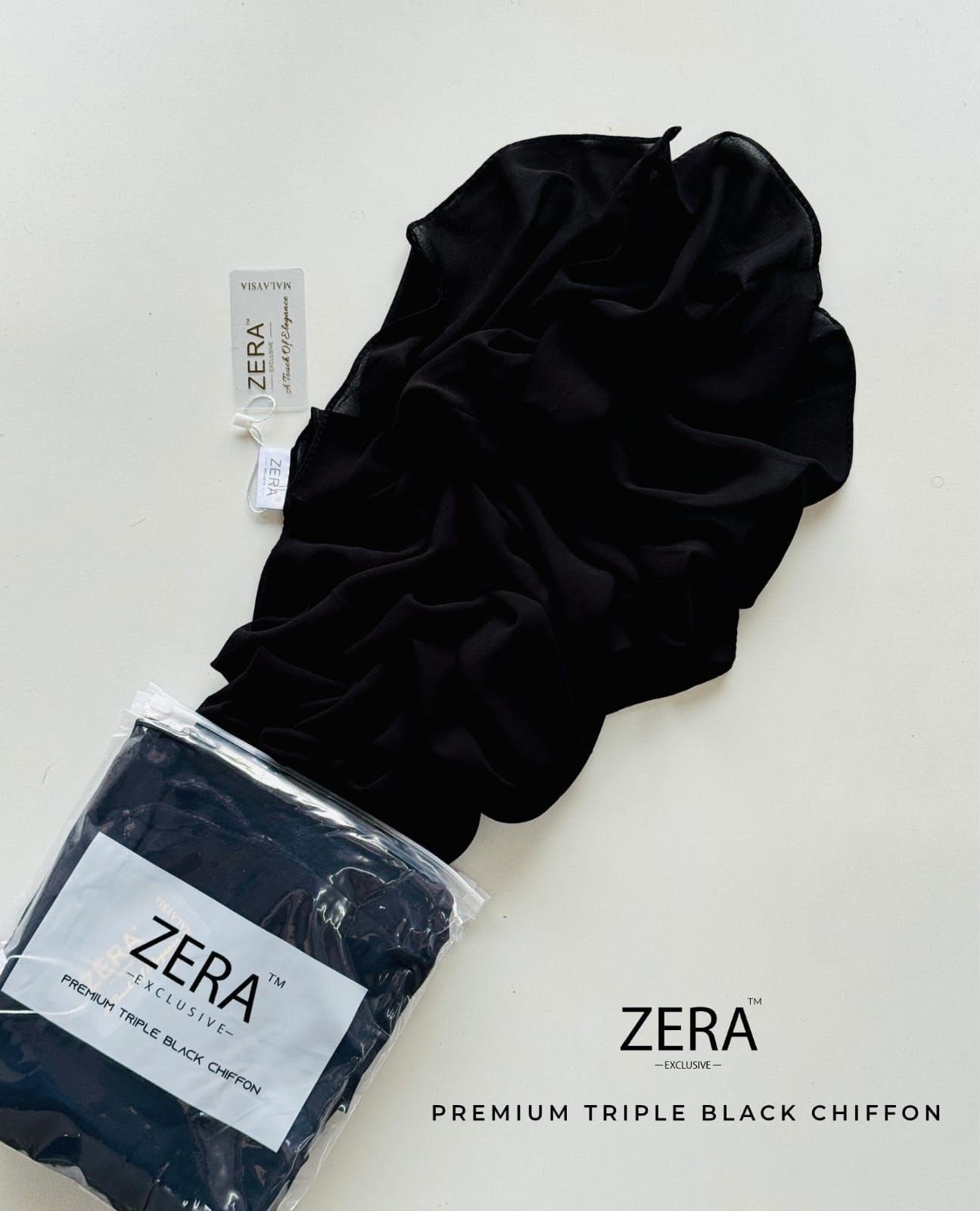 Zera Tripple Black Chiffon Hijab Summer 26’