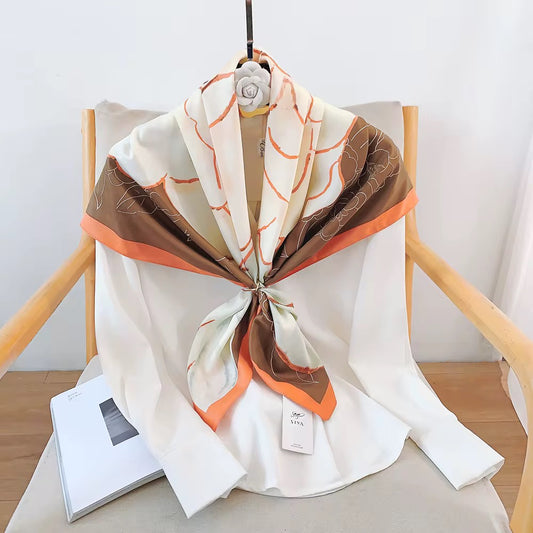 Tangerine Meadow Whisper Printed Square Scarf