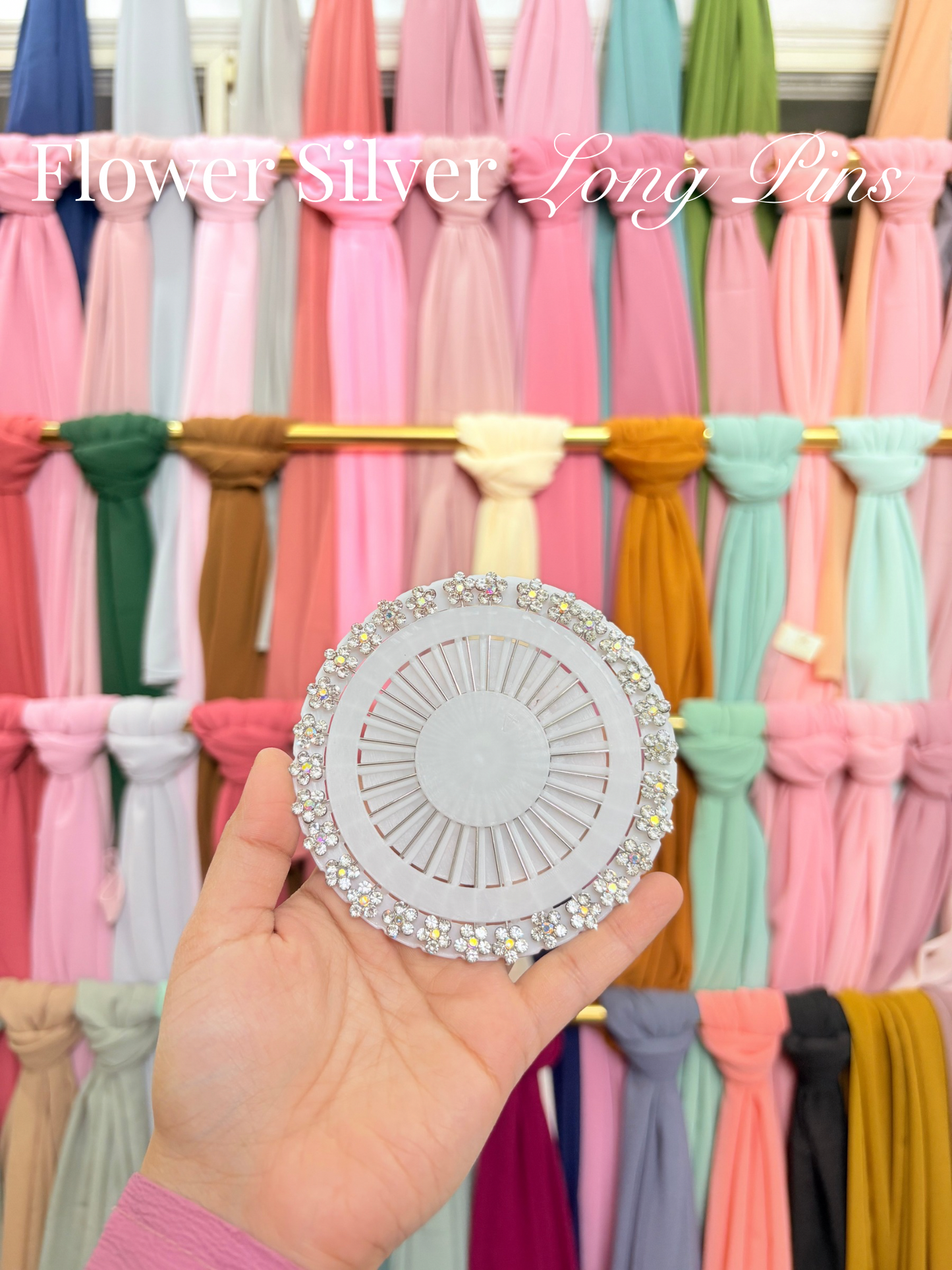 Flower Silver Long Hijab Pins