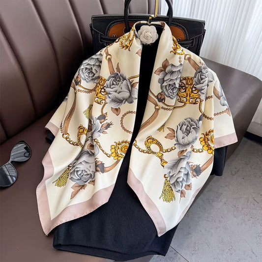 Sierra Bloom Cream Printed Square Scarf