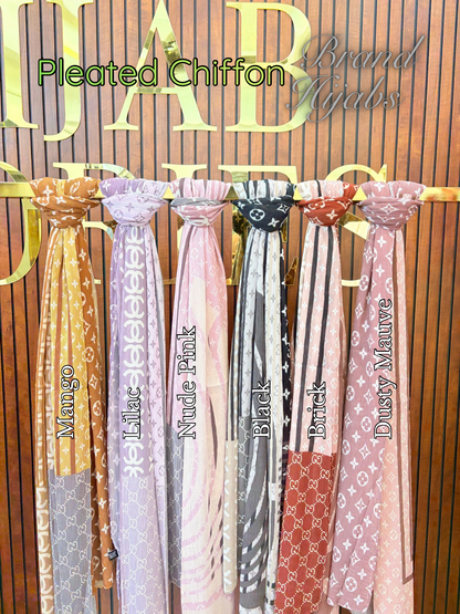 Pleated Chiffon Brand Print Hijabs 2
