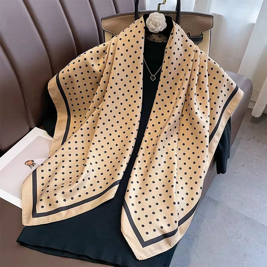 Polka Dots Beige Printed Square Scarf