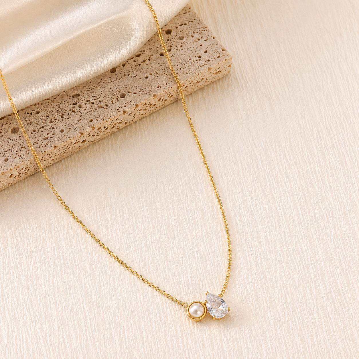 Pearl Stone Gold-Tone Anti-Tarnish Necklace