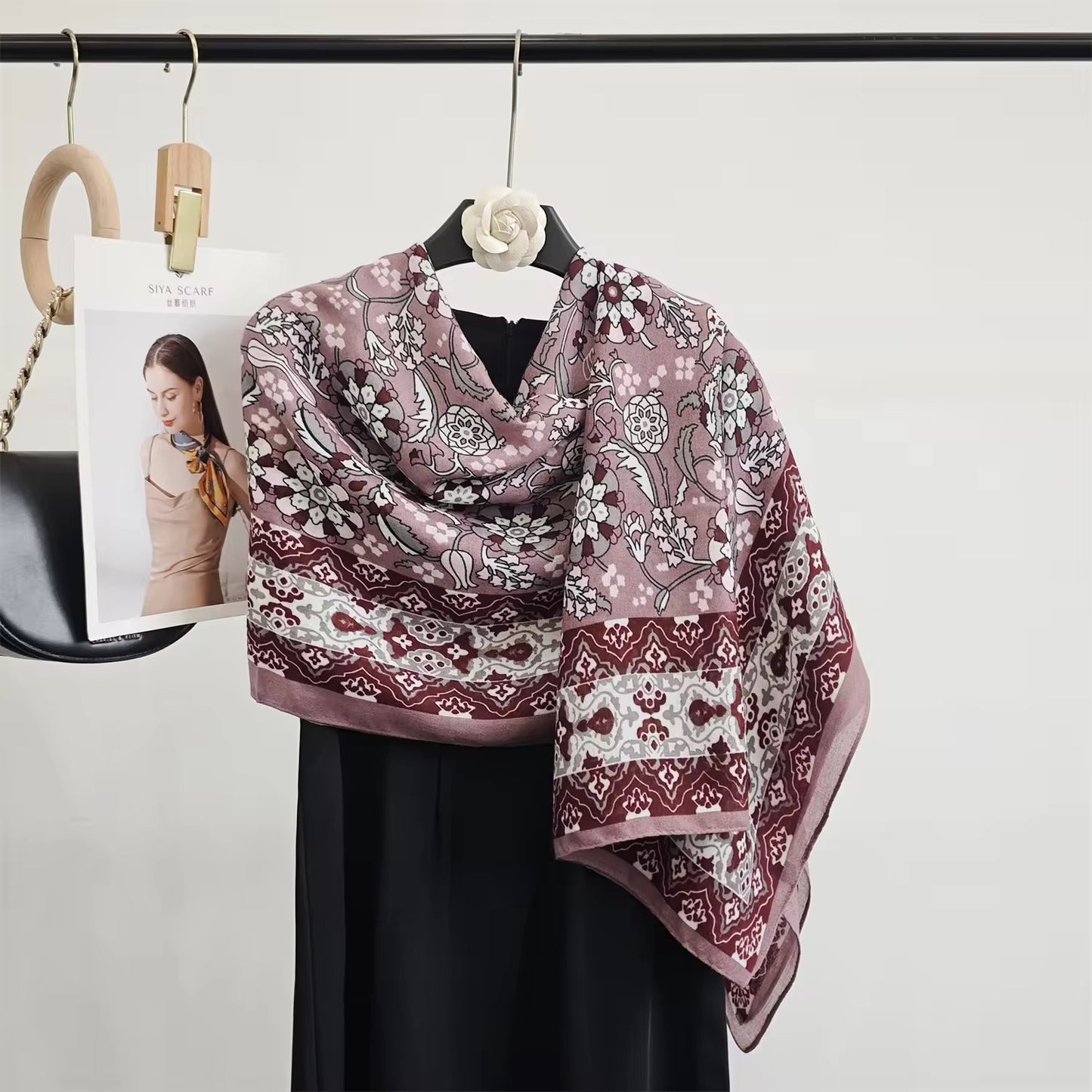 Pink Roblox Flower Printed Viscose Scarf