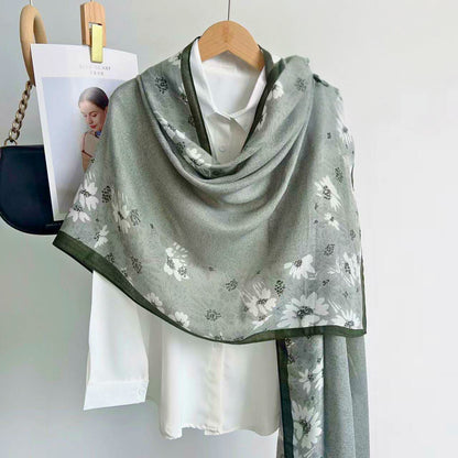 Sage Dhalia Printed Viscose Scarf