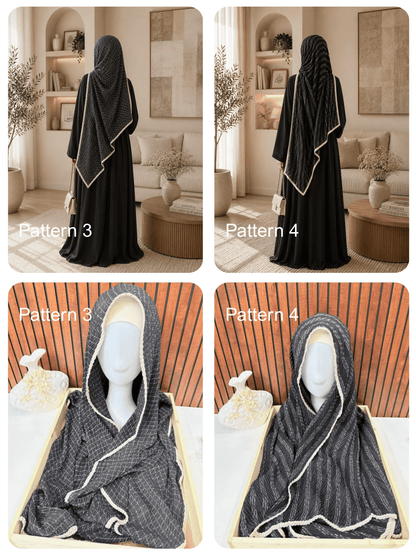 Black Cotton Self design Hijabs