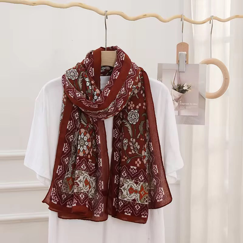 Maroon Roblox Flower Printed Viscose Scarf
