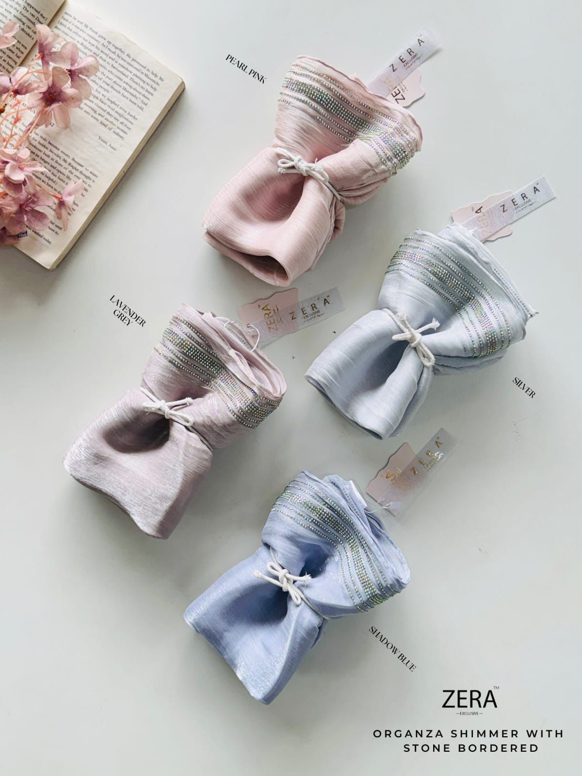 ZERA ORGANZA SHIMMER WITH STONE BORDERED