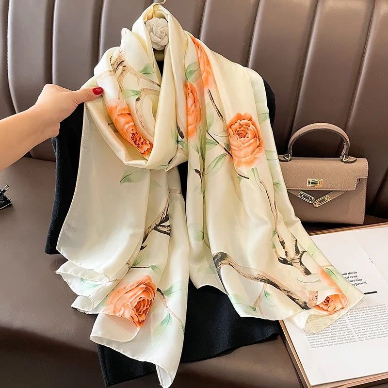 Radiant Roses Printed Silk Scarf