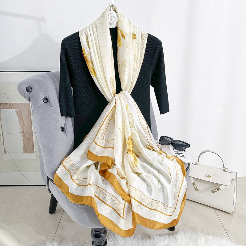 Gold Zahra Printed Silk Scarf Summer Edition 26'