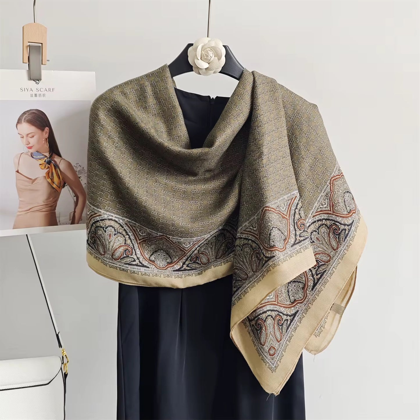 Beige Gulmohar Printed Viscose Scarf