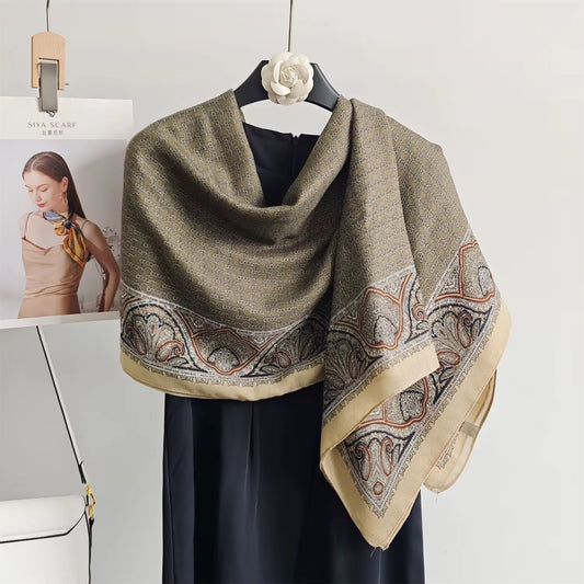 Beige Gulmohar Printed Viscose Scarf