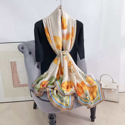 Golden Haya Bloom Printed Silk Scarf Summer Edition 26'