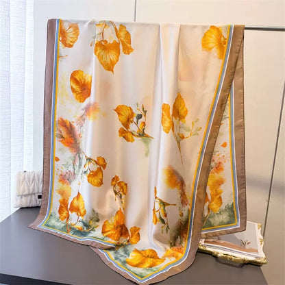 Golden Haya Bloom Printed Silk Scarf Summer Edition 26'