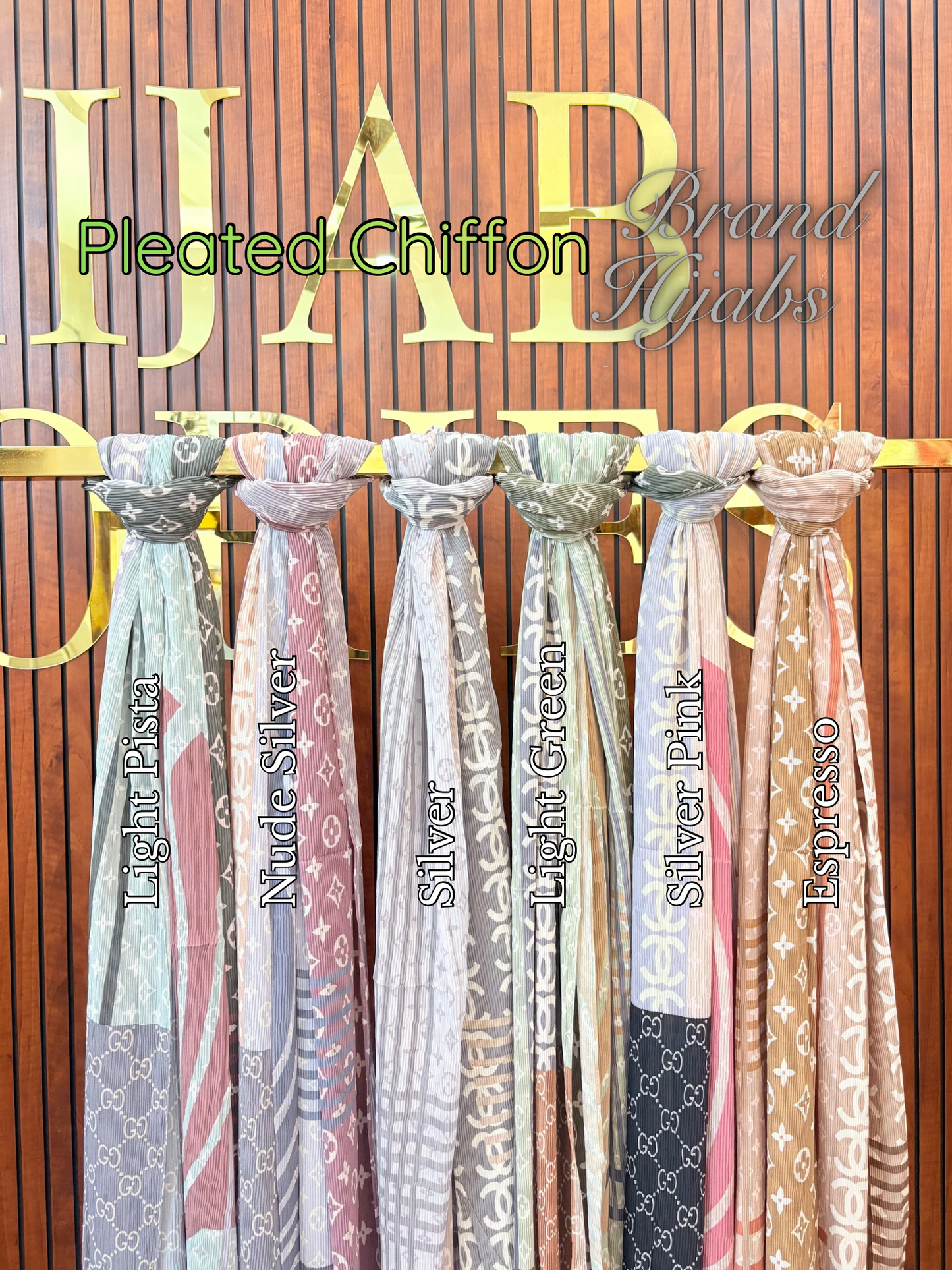 Pleated Chiffon Brand Print Hijabs 2