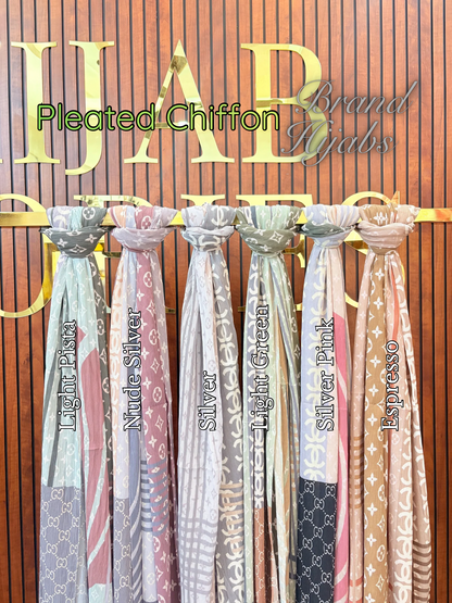 Pleated Chiffon Brand Print Hijabs 2