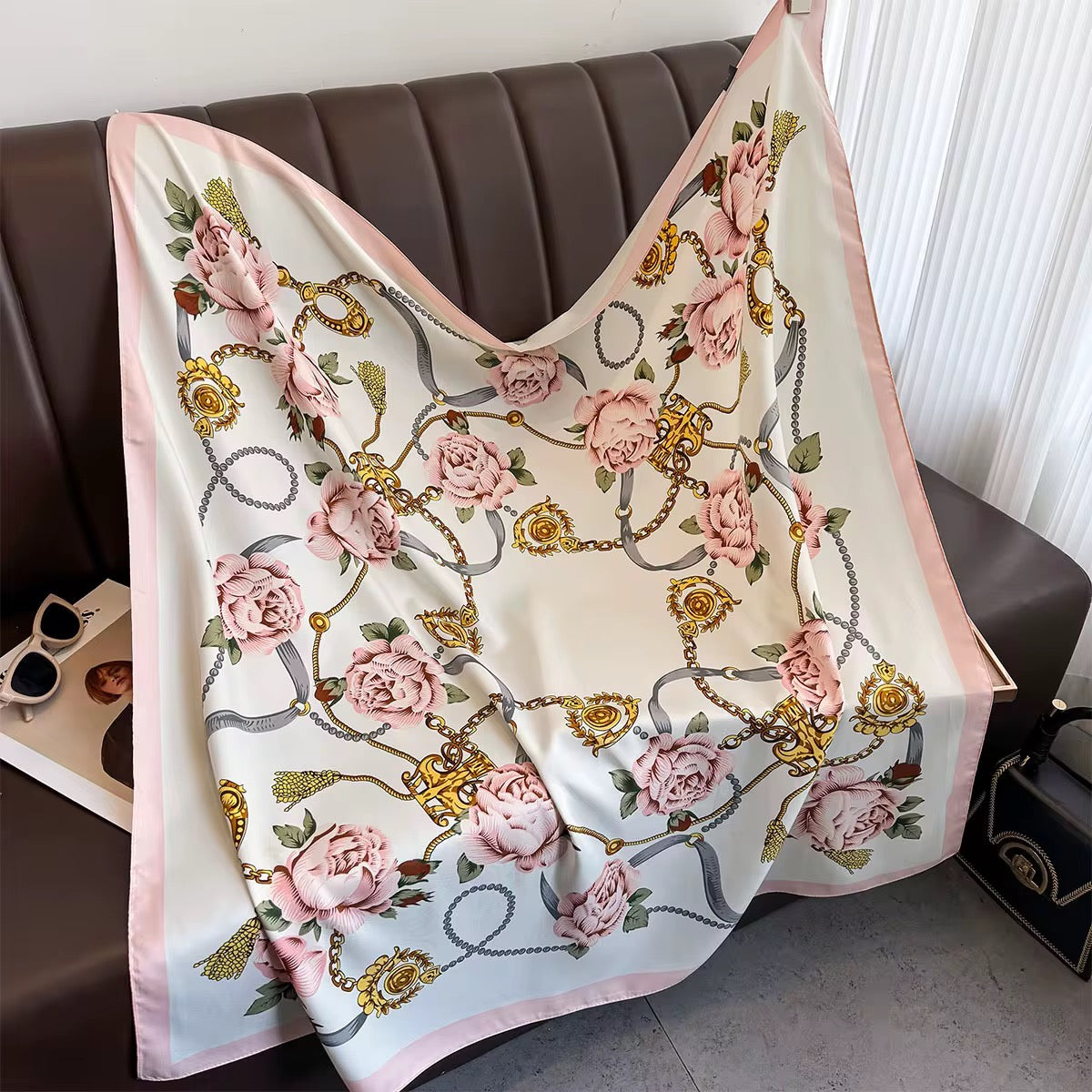 Sierra Bloom Pink Printed Square Scarf