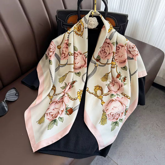 Sierra Bloom Pink Printed Square Scarf
