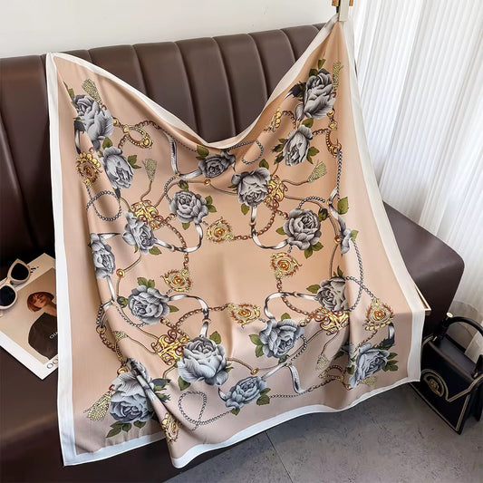 Sierra Bloom Coffee Printed Square Scarf