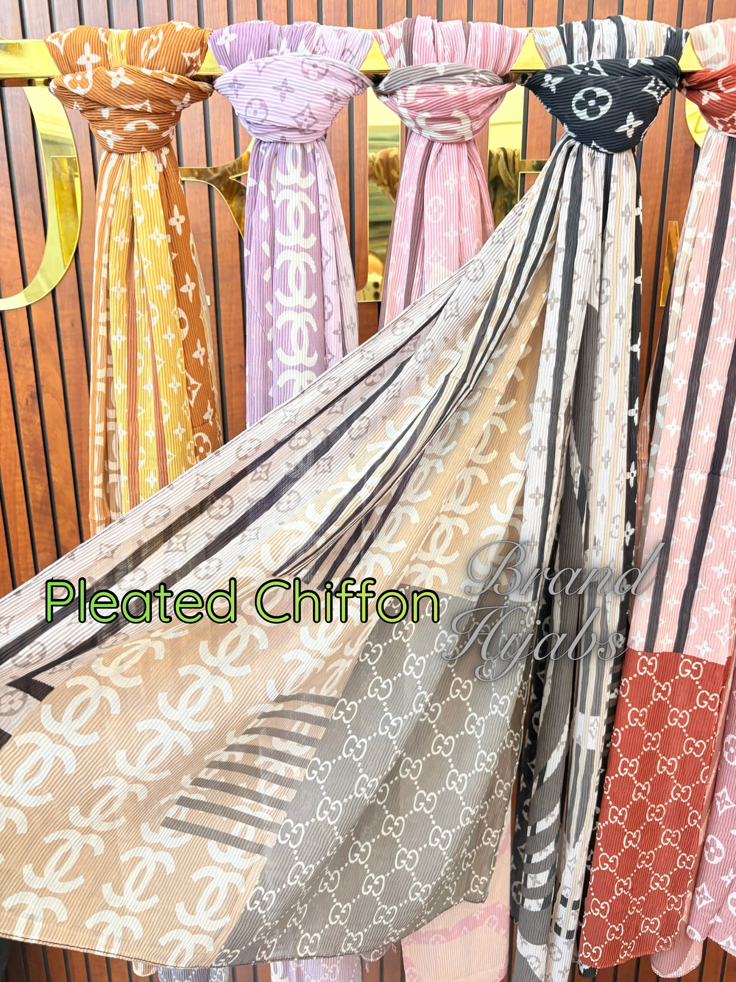 Pleated Chiffon Brand Print Hijabs 2