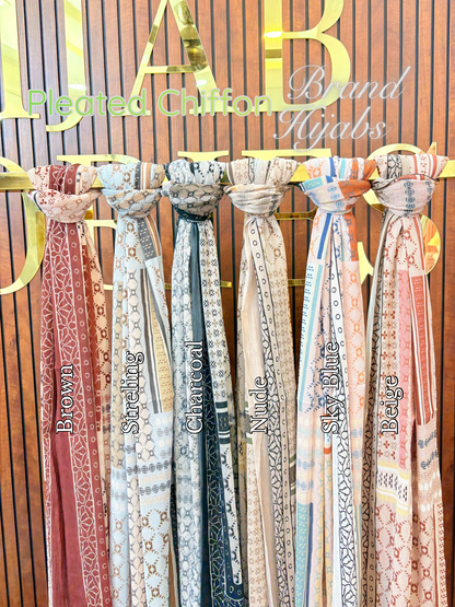 Pleated Chiffon Brand Print Hijabs 1