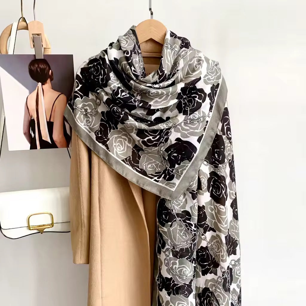 Chained Rose Sage Printed Viscose Scarf
