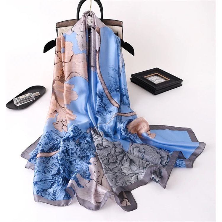 Ink Blue Royal Printed Silk Scarf