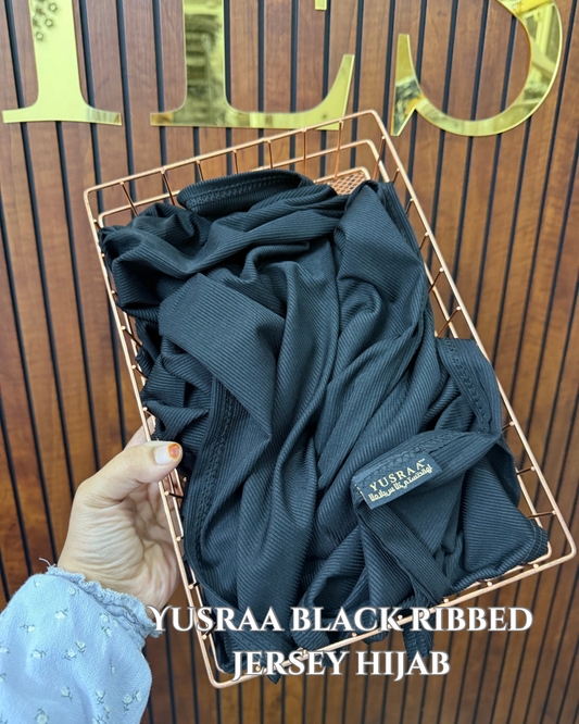 Yusraa Black Ribbed Jersey Hijabs