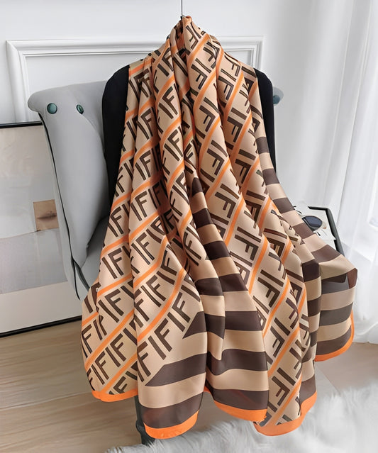 Brown FL Printed Silk Scarf