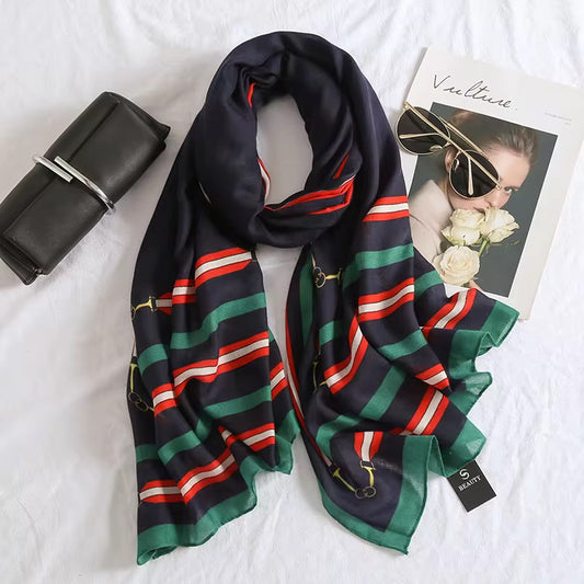 Stripe Chain Blue Printed Viscose Scarf