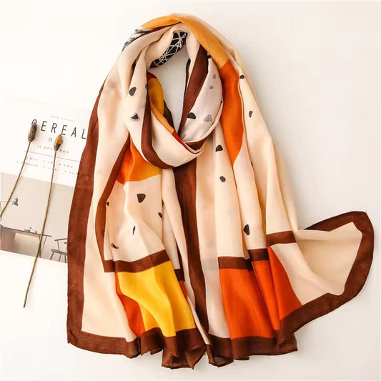 Yellow Peach Printed Viscose Scarf