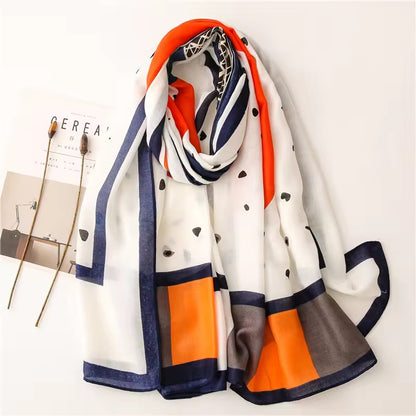 White Orange Printed Viscose Scarf