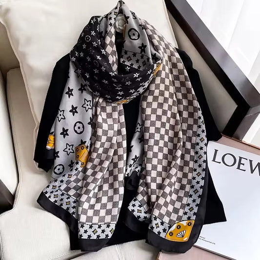 L Black Brand Printed Viscose Scarf