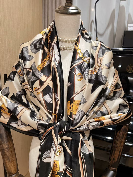 Half L Black & White Brand Printed Silk Scarf