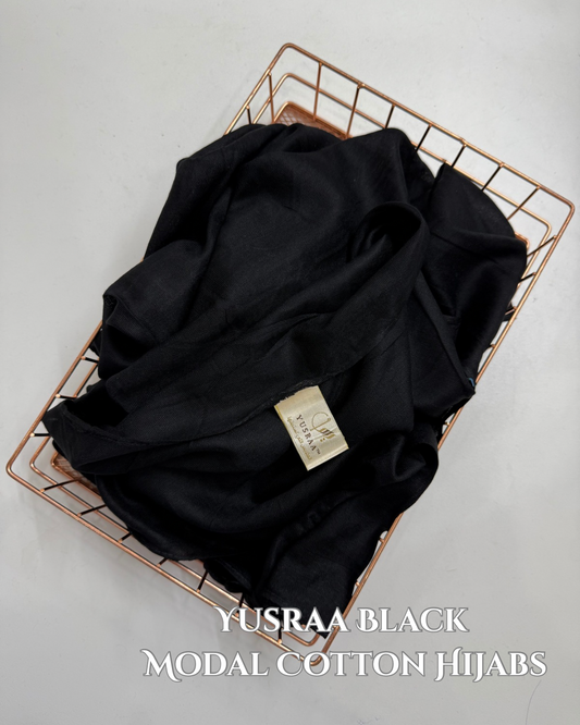 Yusraa Black Turkish Modal Cotton Hijabs