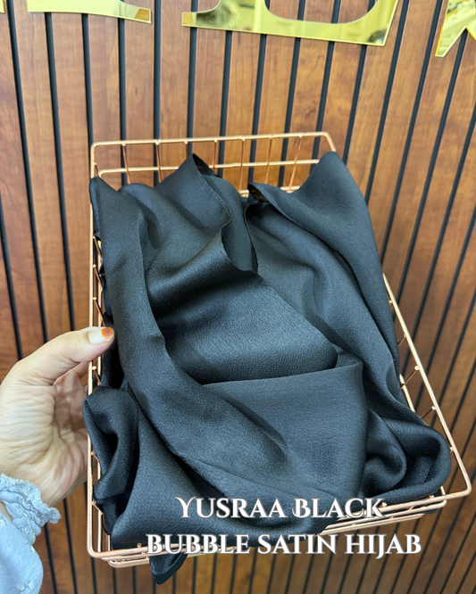 Yusraa Black Bubble Satin Hijabs