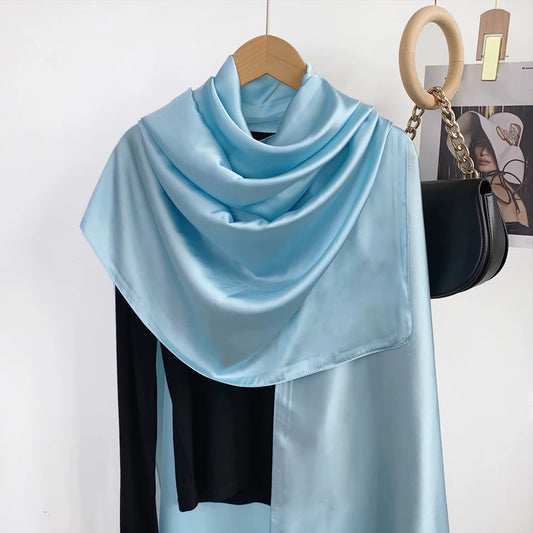 Silk Satin Scarves - Sky Blue