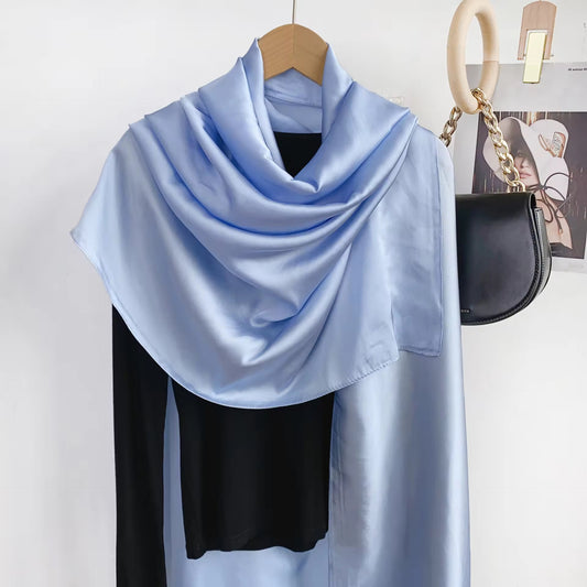 Silk Satin Scarves - Sterling Blue