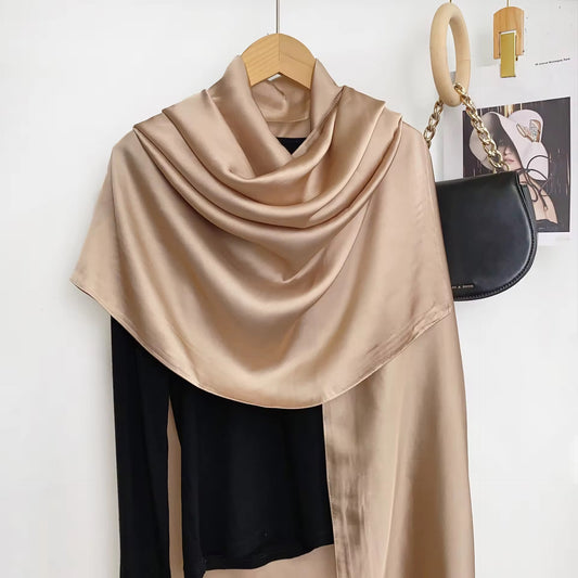 Silk Satin Scarves - Tan