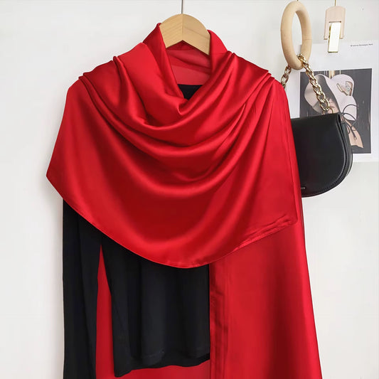 Silk Satin Scarves - Red