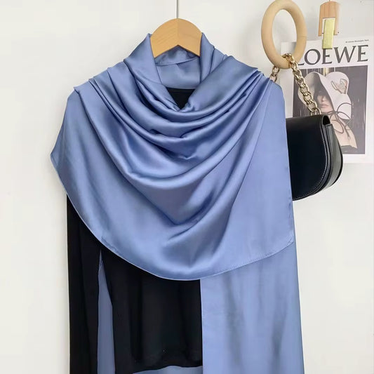 Silk Satin Scarves - Blue Silver
