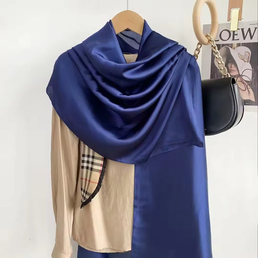 Silk Satin Scarves - Navy Blue