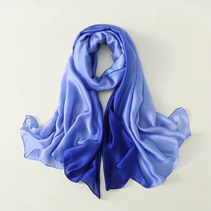 Blue Ombre Printed Silk Scarf