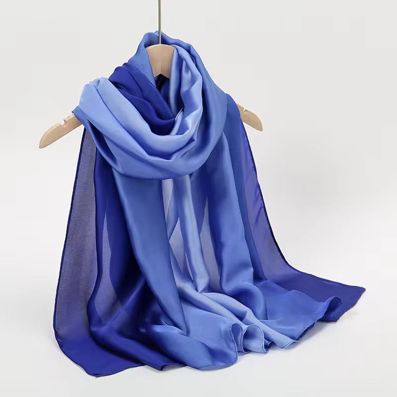 Blue Ombre Printed Silk Scarf